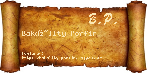 Bakálity Porfir névjegykártya